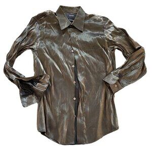 Vintage Blouse Iridescent Gold Striped Long Top Hidden Button Le Monde Sz Small